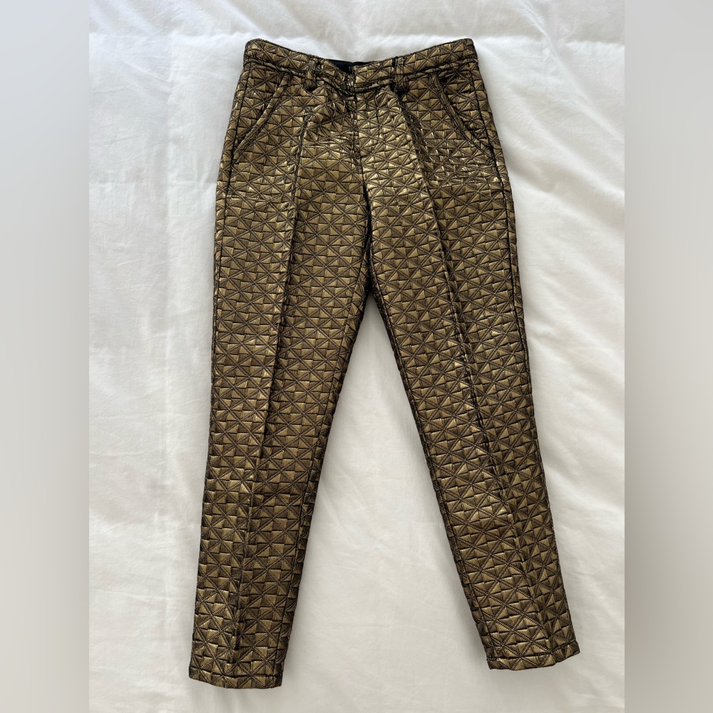 Topshop Quilted Gold Metallic Cropped Pants Size 4